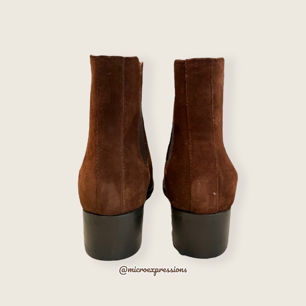$359 Frye Dara Genuine Leather Brown Oiled Suede Chelsea Low Heel Ankle Boots - Picture 10 of 16